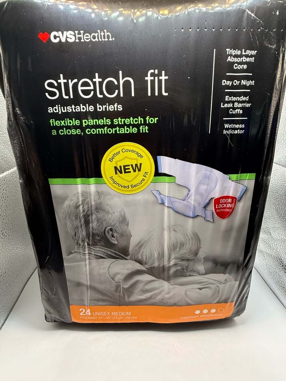 CVS Health Stretch Fit Adjustable Briefs Maximum Absorbency, Unisex Md, 24 Count